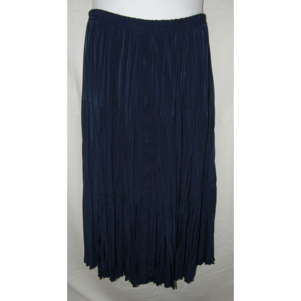 Vintage Navy Blue Sz XL Pull On Tiered Pleated Skirt 1849 AUTHENTIC RANCHWEAR
